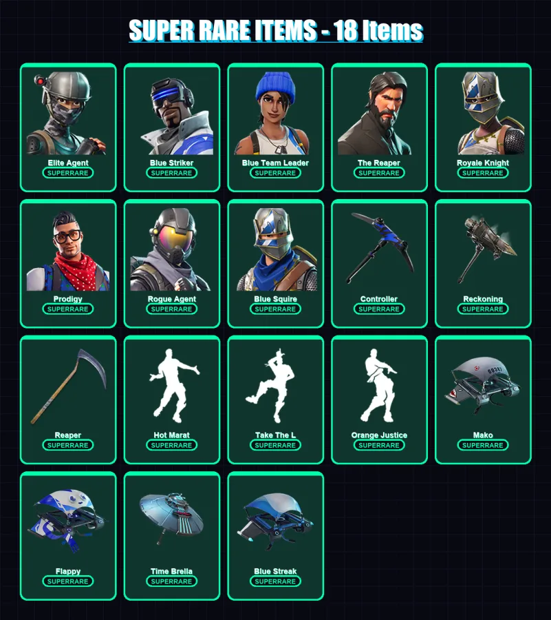 [PC] | Elite Agent | Blue Striker | Blue Team Leader | The Reaper | Royale Knight | 65 skin | 65 pickaxe | 79 emote | 83 glider | Lv1459
