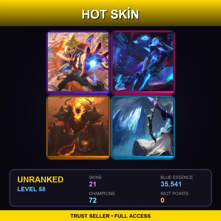VN | Lv58 | Unranked | 21 Skin | 72 Champ — LoL account