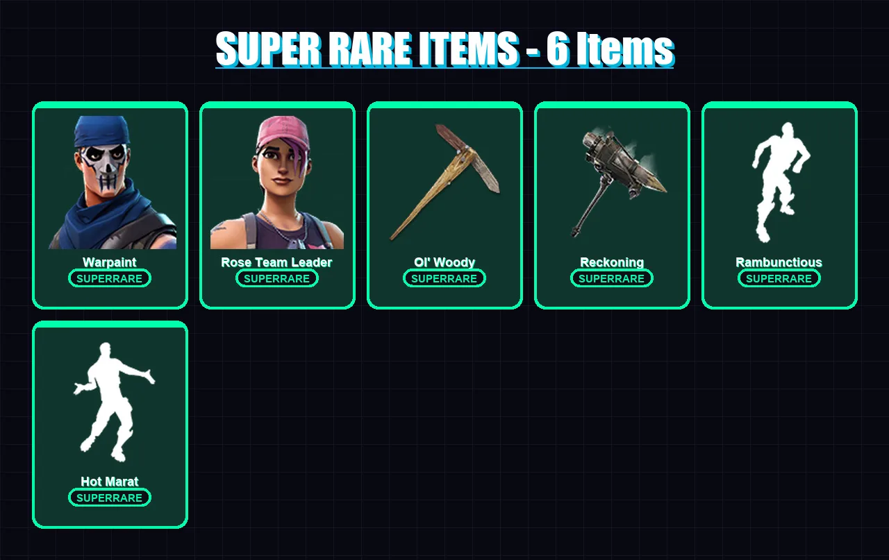 [PS4/PS5/XBOX/PC] | Warpaint | Rose Team Leader | Calamity | Drift | Carbide | 17 skin | 31 pickaxe | 32 emote | 26 glider | Lv375