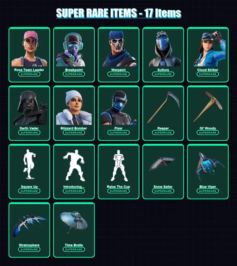 [PC/XBOX] | Rose Team Leader | Breakpoint | Warpaint | Sultura | Cloud Striker | 251 skin | 309 pickaxe | 226 emote | 243 glider | Lv3558