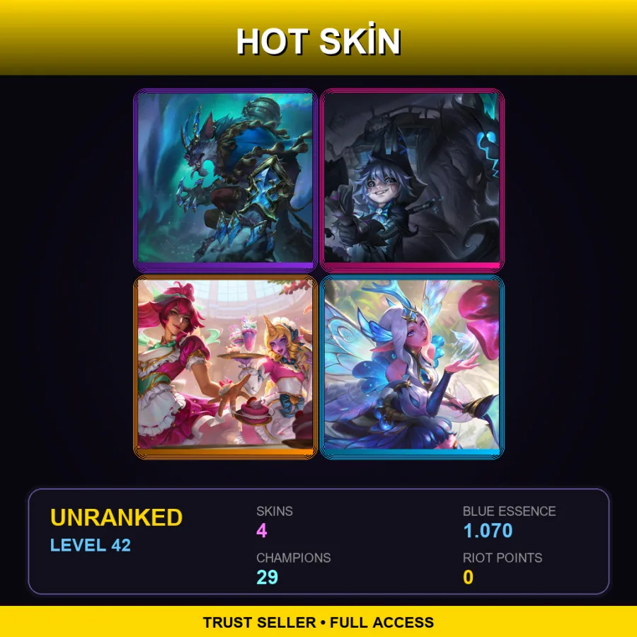 LAS | Lv42 | Unranked | 4 Skin | 29 Champ — LoL account