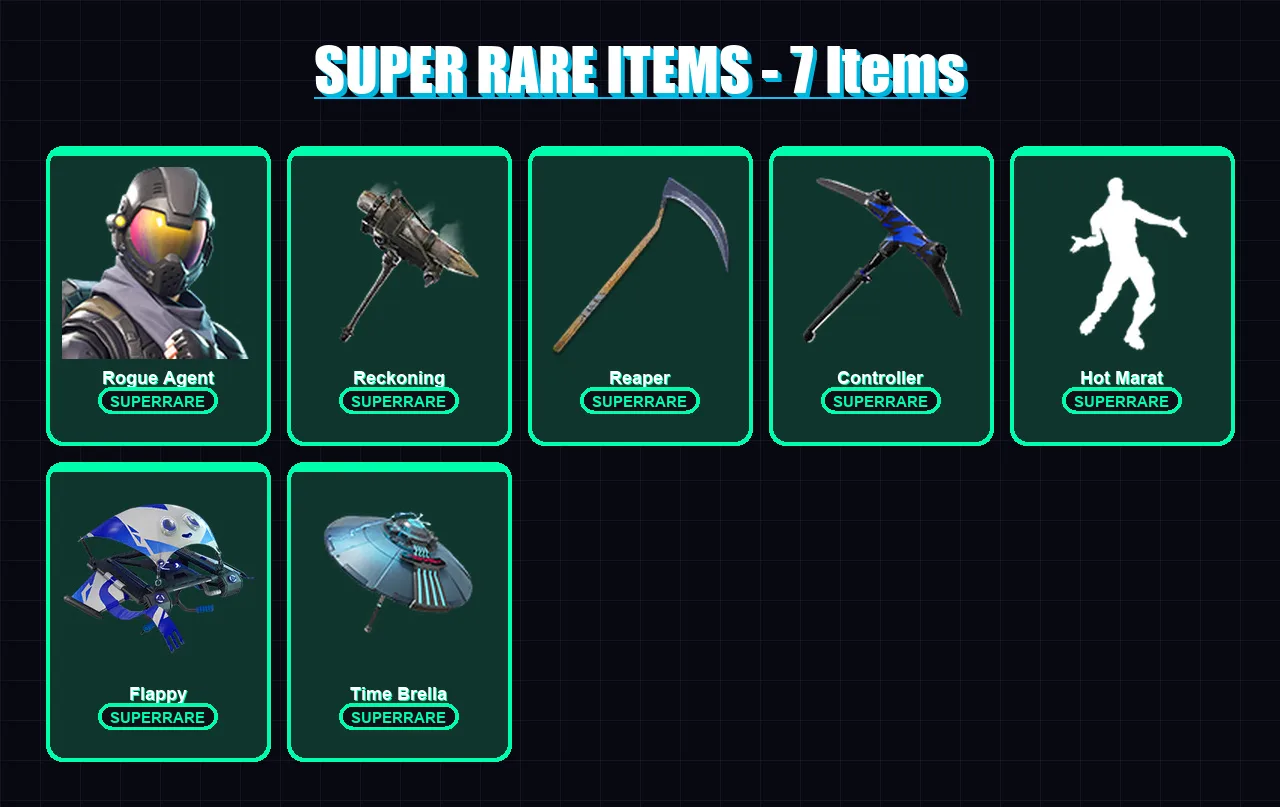 [PC/XBOX] | Rogue Agent | Catalyst | Enforcer | Ruin | Calamity | 74 skin | 114 pickaxe | 98 emote | 113 glider | Lv1721