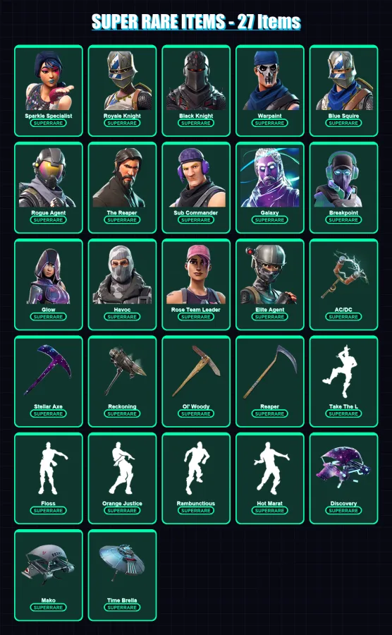 [PC/PSN] | Sparkle Specialist | Royale Knight | Black Knight | Warpaint | Blue Squire | 173 skin | 144 pickaxe | 168 emote | 141 glider | Lv2501