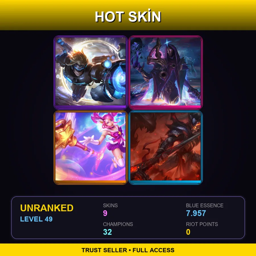SG | Lv49 | Unranked | 9 Skin | 32 Champ — LoL account