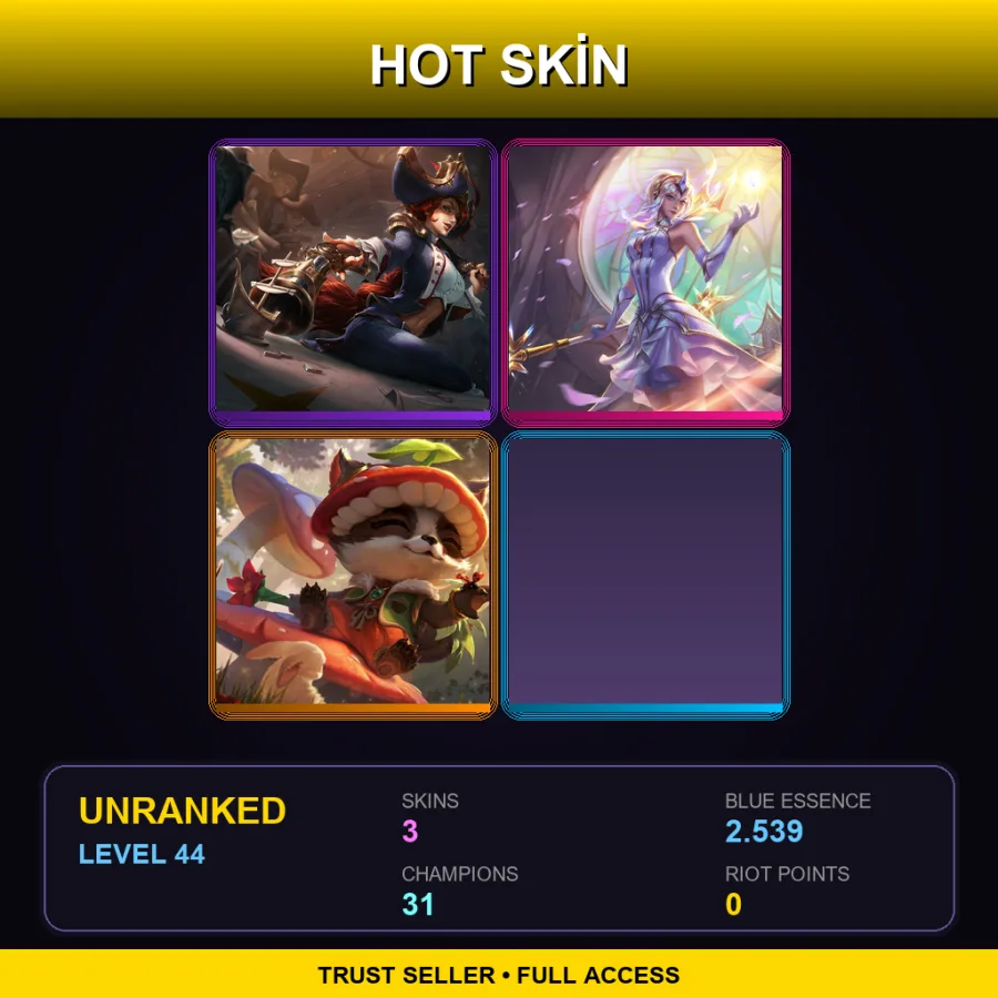 LAN | Lv44 | Unranked | 3 Skin | 31 Champ — LoL account