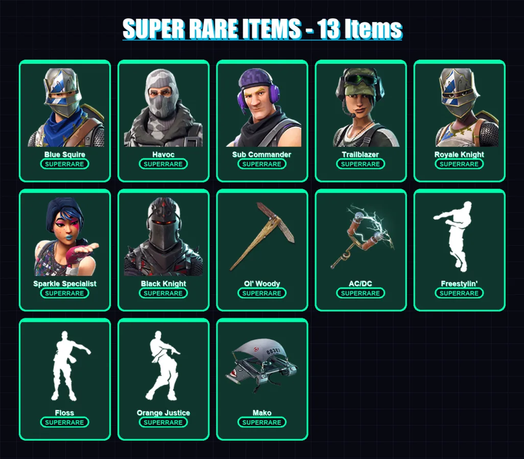 [PC/PSN] | Blue Squire | Havoc | Sub Commander | Trailblazer | Royale Knight | 44 skin | 46 pickaxe | 55 emote | 48 glider | Lv642