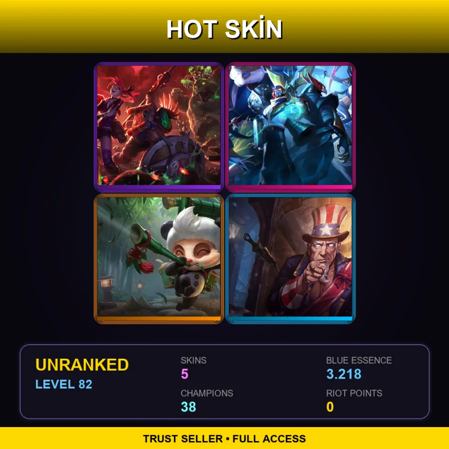 NA | Lv82 | Unranked | 5 Skin | 38 Champ — LoL account