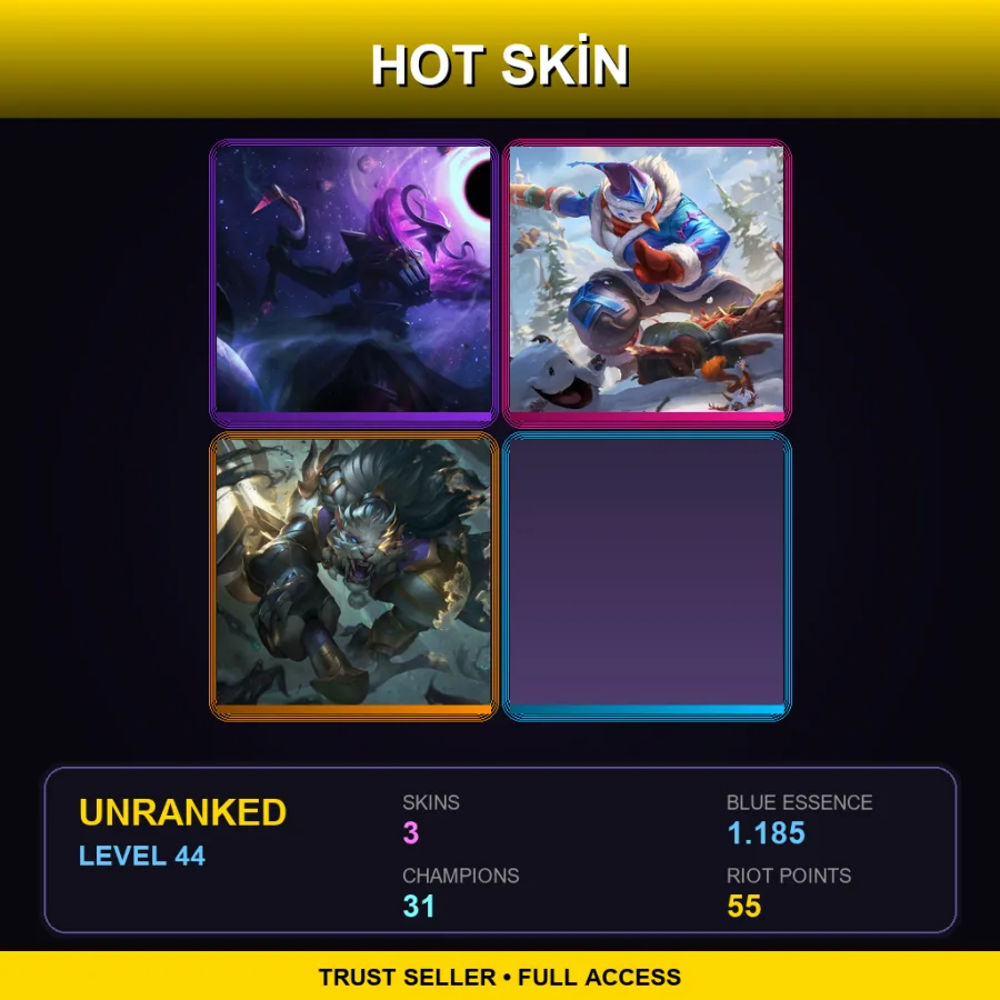 EUW | Lv44 | Unranked | 3 Skin | 31 Champ — LoL account