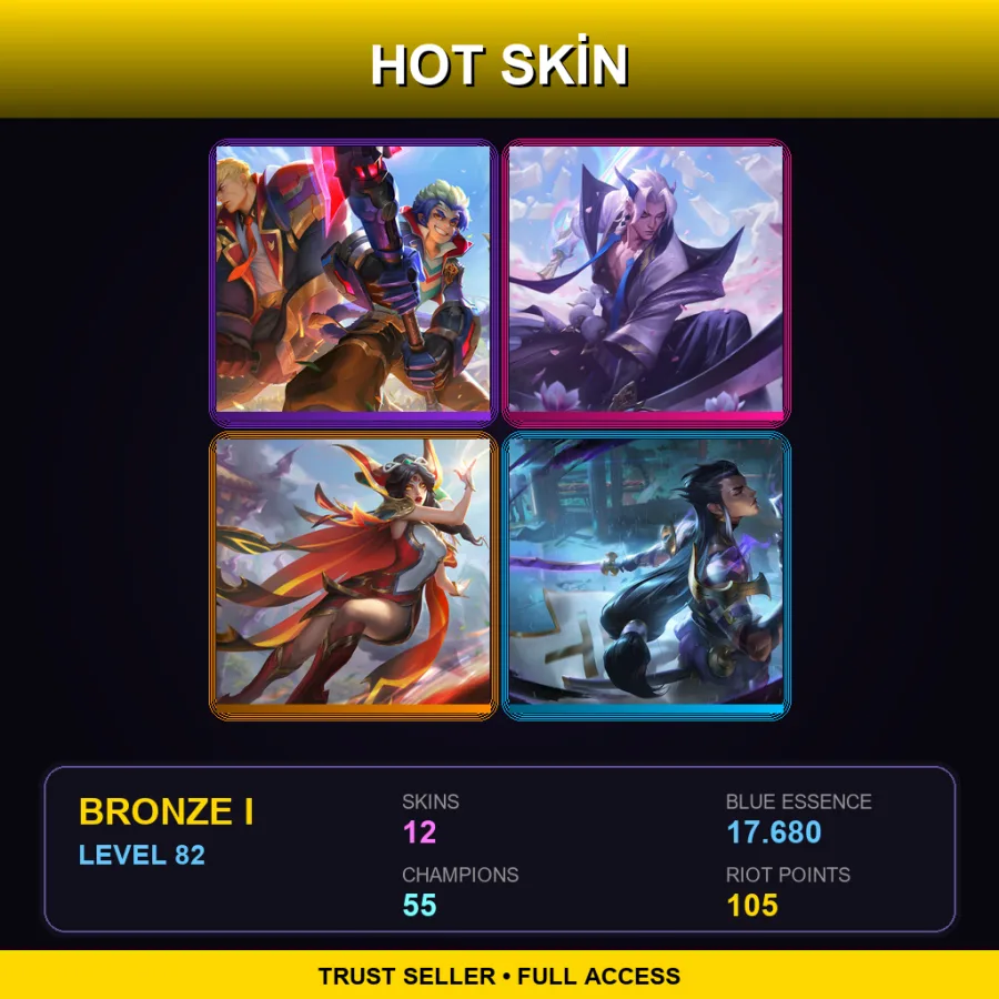 EUW | Lv82 | Bronze I | 12 Skin | 55 Champ