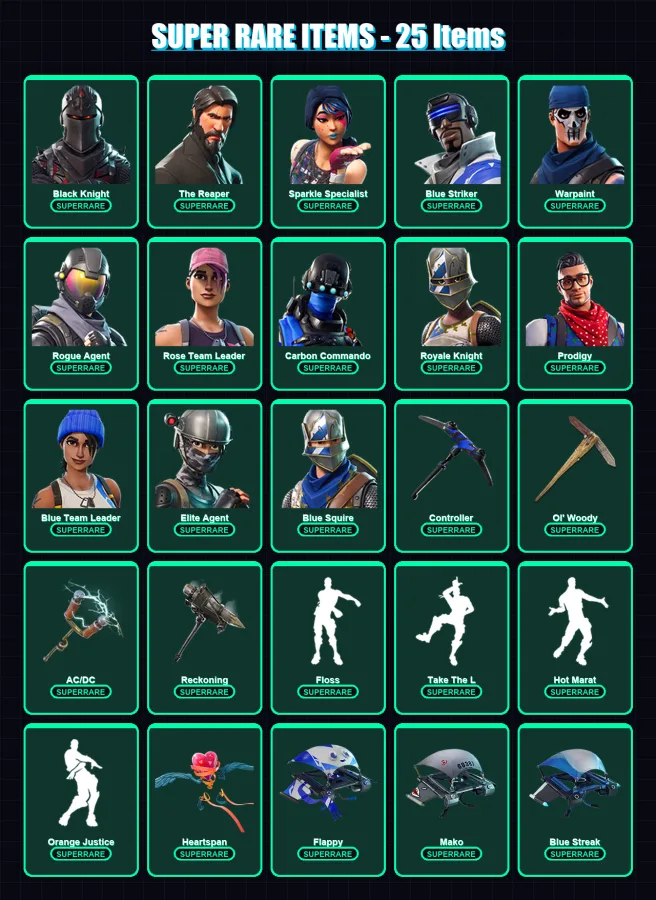 [PS4/PS5/XBOX/PC] | Black Knight | The Reaper | Omega | Sparkle Specialist | Blue Striker | 71 skin | 60 pickaxe | 61 emote | 63 glider | Lv943