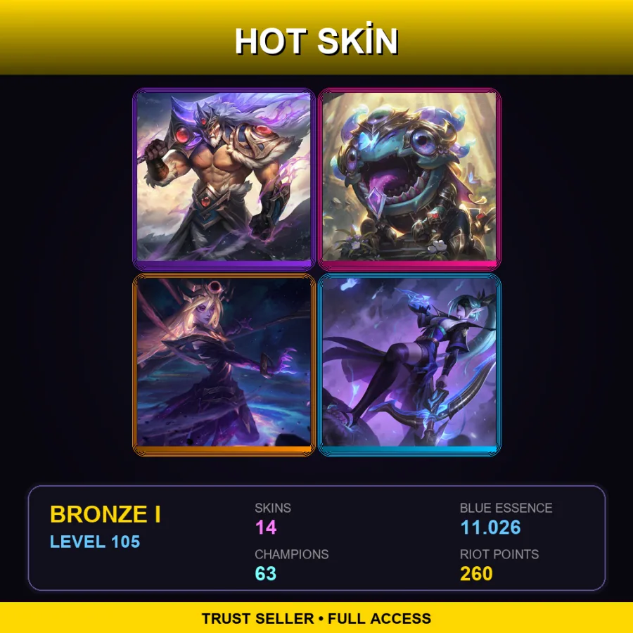 LAS | Lv105 | Bronze I | 14 Skin | 63 Champ — LoL account