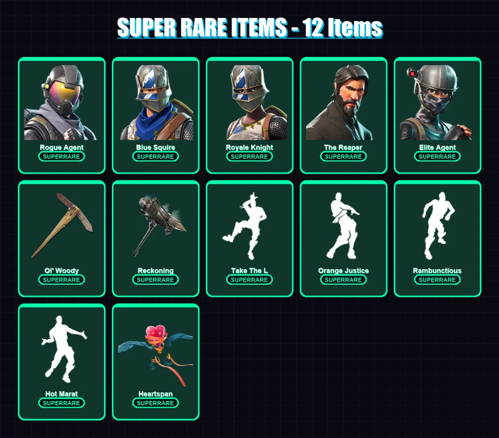 [PC/PSN] | Rogue Agent | Blue Squire | Royale Knight | The Reaper | Elite Agent | 68 skin | 61 pickaxe | 75 emote | 64 glider | Lv798
