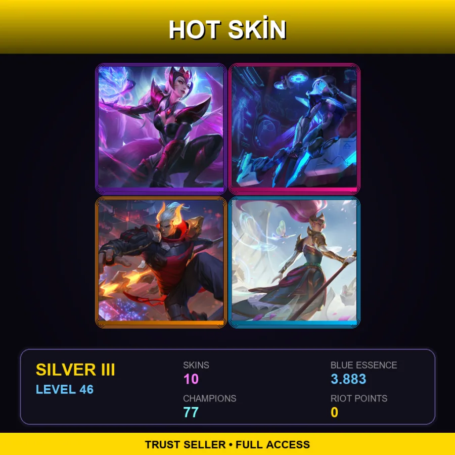 EUW | Challenger Ahri | PROJECT: Ashe | Lunar Beast Jarvan IV | Battle Queen Janna | 10 Skin | 77 Champ | Silver III | Lv46