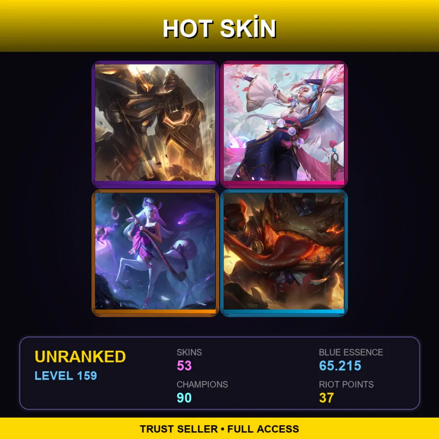 LAS | Lv159 | Unranked | 53 Skin | 90 Champ — LoL account