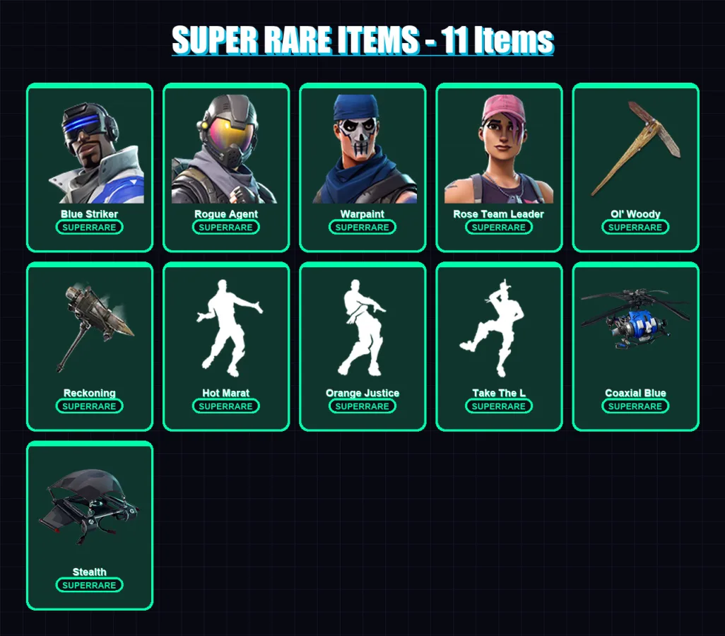 [PC/XBOX] | Blue Striker | Rogue Agent | Warpaint | Rose Team Leader | The Ice King | 46 skin | 30 pickaxe | 38 emote | 33 glider | Lv339