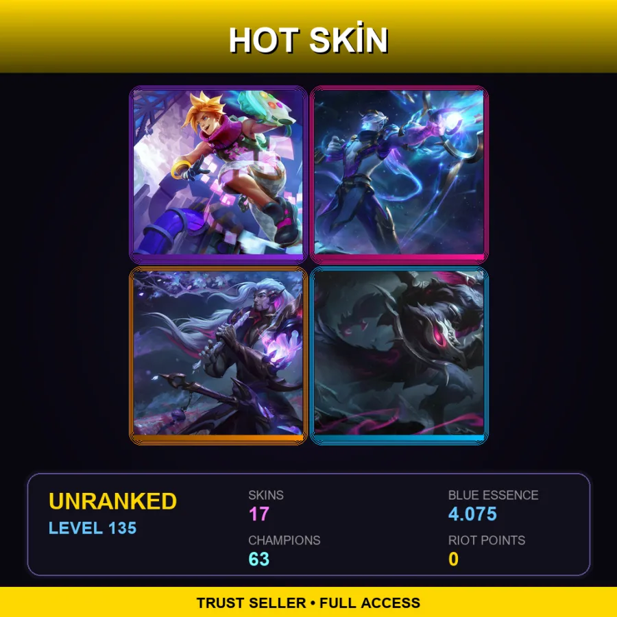 EUW | Lv135 | Unranked | 17 Skin | 63 Champ — LoL account