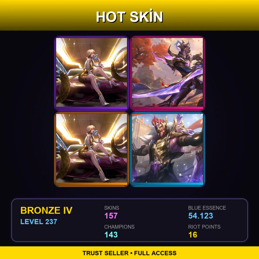 EUW | Lv237 | Bronze IV | 157 Skin | 143 Champ