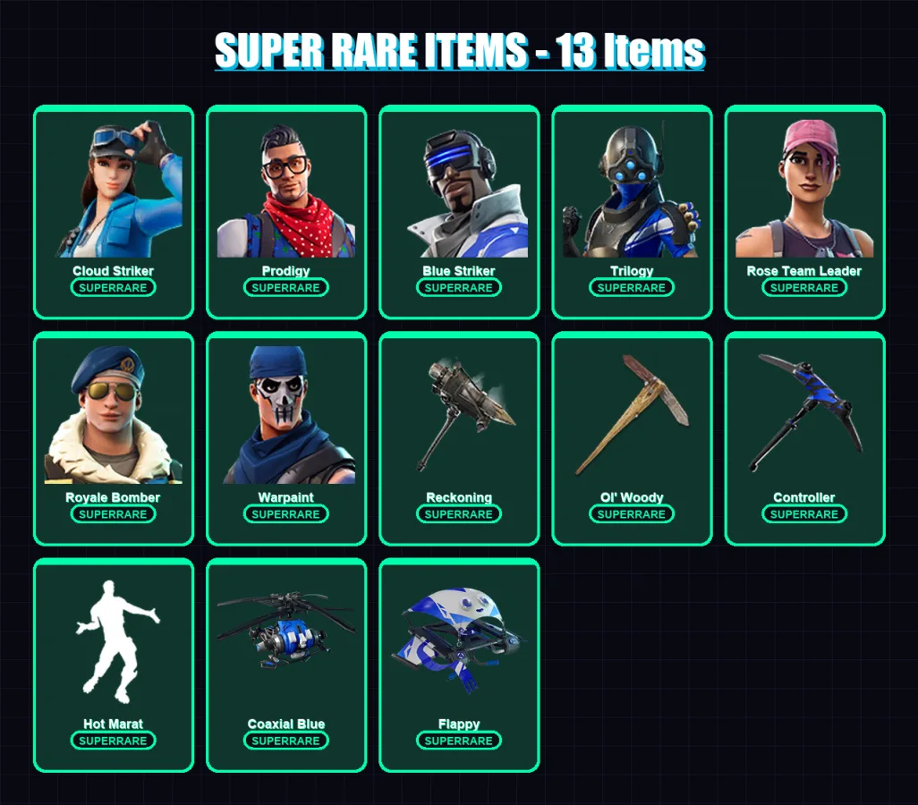 [PS4/PS5/XBOX/PC] | Cloud Striker | Prodigy | Blue Striker | Trilogy | Rose Team Leader | 54 skin | 58 pickaxe | 65 emote | 51 glider | Lv709