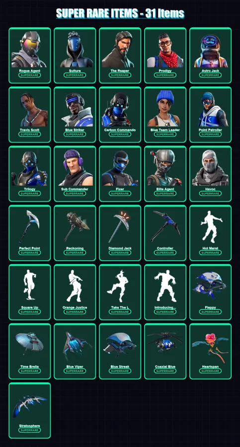 [PC/XBOX] | Rogue Agent | Sultura | The Reaper | Prodigy | Astro Jack | 99 skin | 68 pickaxe | 84 emote | 75 glider | Lv980 — Fortnite account