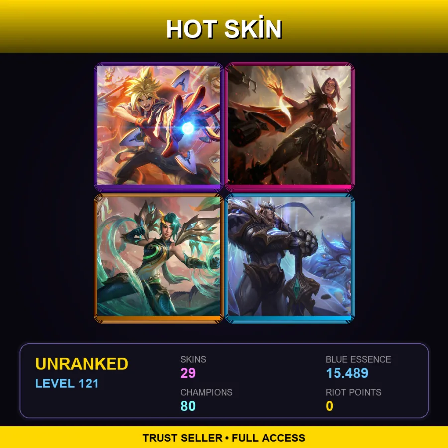 LAS | Lv121 | Unranked | 29 Skin | 80 Champ — LoL account