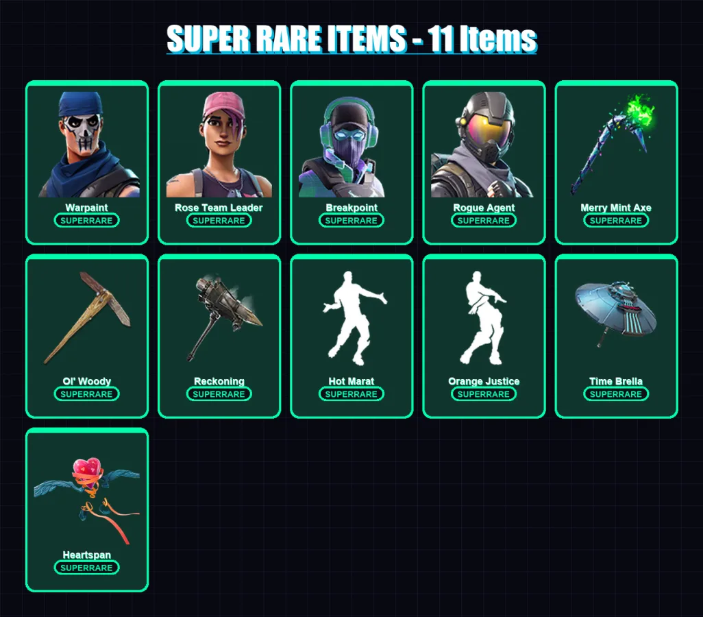 [PC/PSN] | Warpaint | Rose Team Leader | Breakpoint | Rogue Agent | Rox | 113 skin | 124 pickaxe | 152 emote | 121 glider | Lv1965 — Fortnite account