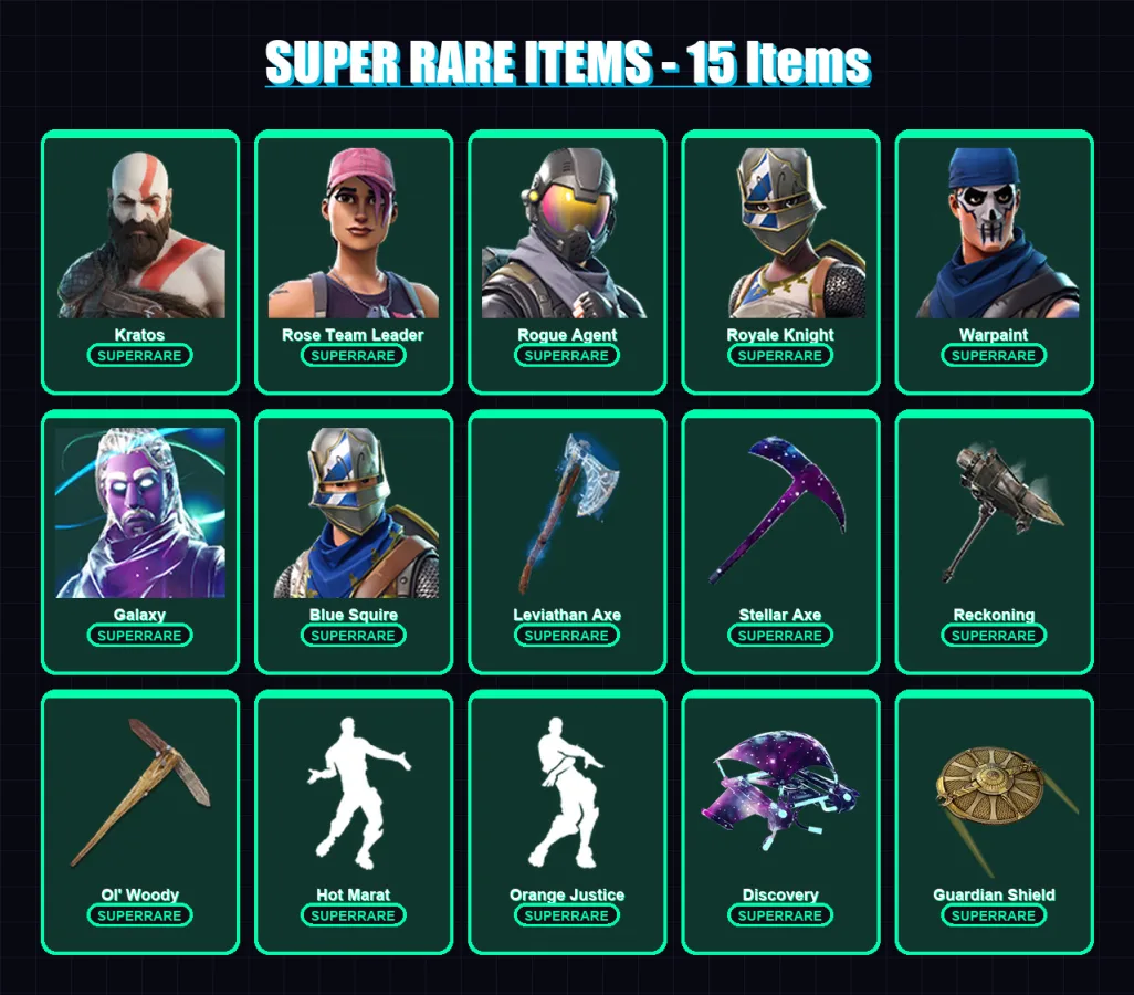 [PC] | Kratos | Rose Team Leader | Rogue Agent | Royale Knight | Warpaint | 60 skin | 58 pickaxe | 68 emote | 55 glider | Lv552