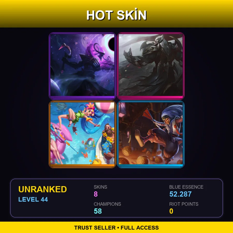 SG | Lv44 | Unranked | 8 Skin | 58 Champ — LoL account