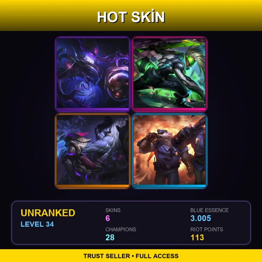 EUNE | Dark Star Orianna | PROJECT: Ekko | Lunar Wraith Sylas | Captain Volibear | 6 Skin | 28 Champ | Lv34