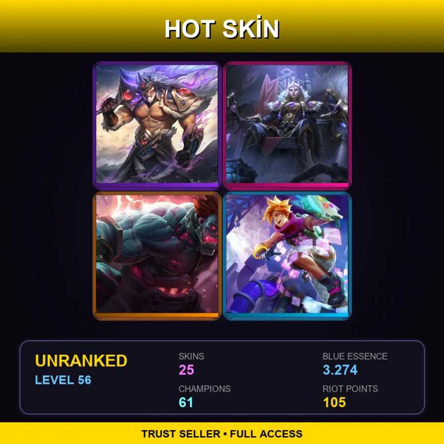 EUW | Victorious Tryndamere | Victorious Sejuani | Hextech Sion | Arcade Ezreal | 25 Skin | 61 Champ | Lv56