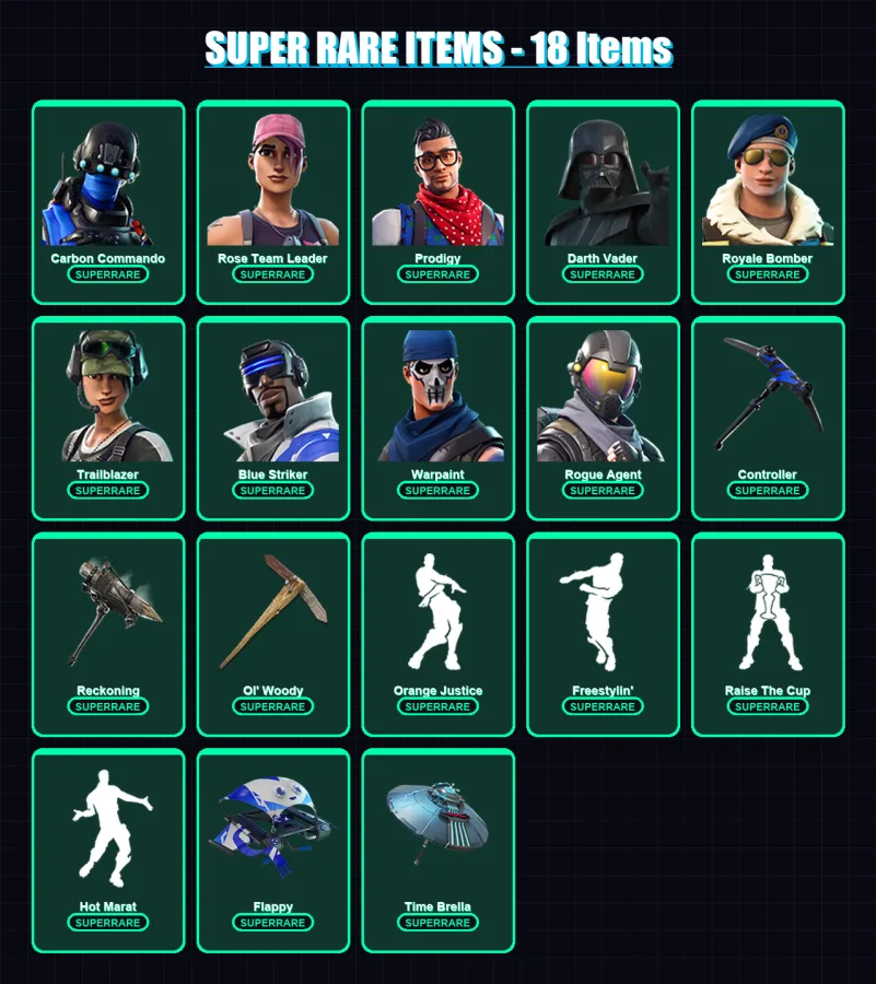 [PC/XBOX/PSN] | Carbon Commando | Rose Team Leader | Prodigy | Darth Vader | Royale Bomber | 92 skin | 76 pickaxe | 110 emote | 78 glider | Lv758
