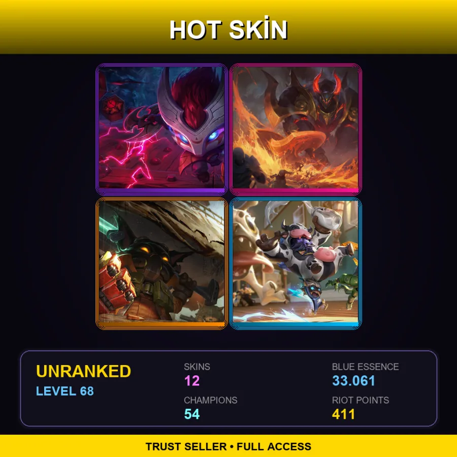 EUW | Lv68 | Unranked | 12 Skin | 54 Champ with Darius