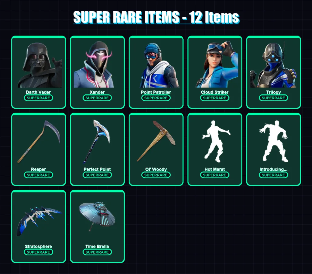 [PC/XBOX] | Darth Vader | Xander | Point Patroller | Cloud Striker | Trilogy | 144 skin | 200 pickaxe | 146 emote | 165 glider | Lv2698