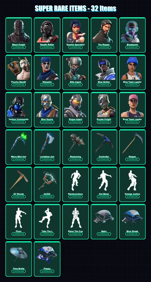 [PC/XBOX] | Black Knight | Stealth Reflex | Sparkle Specialist | The Reaper | Breakpoint | 407 skin | 276 pickaxe | 323 emote | 204 glider | Lv2982