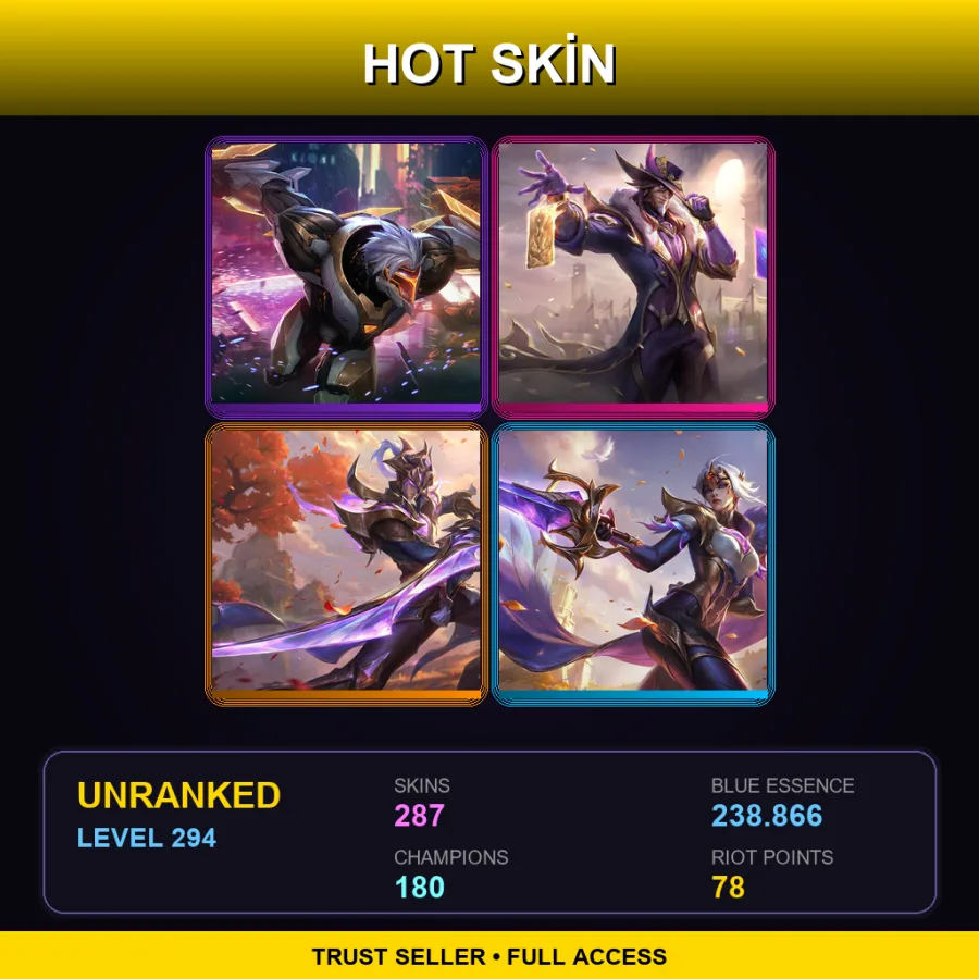 EUNE | Lv294 | Unranked | 287 Skin | 180 Champ
