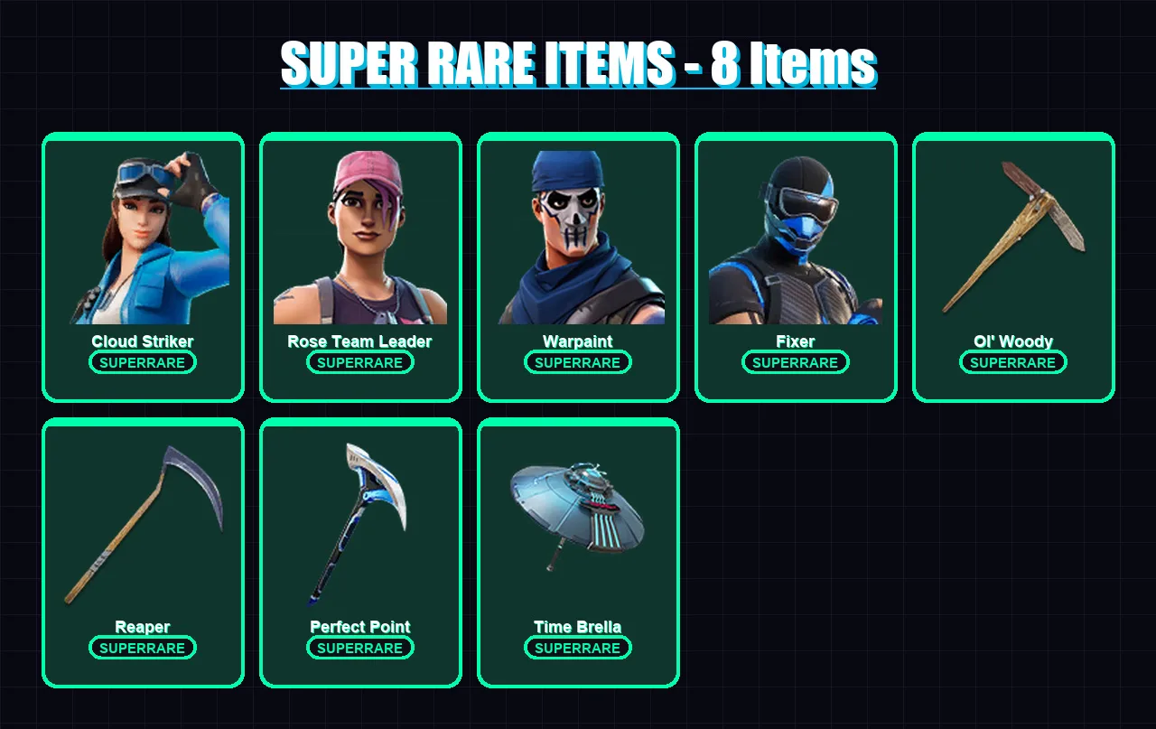 [PC/XBOX] | Cloud Striker | Rose Team Leader | Warpaint | Fixer | Blackheart | 105 skin | 104 pickaxe | 85 emote | 99 glider | Lv1288