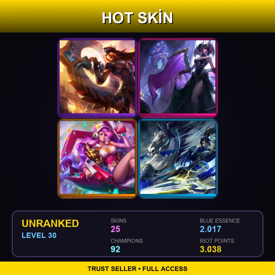 LAN | Lv30 | Unranked | 25 Skin | 92 Champ — LoL account