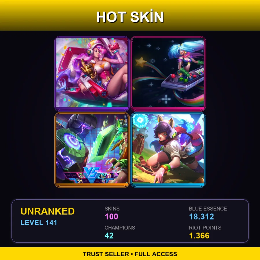 NA | Lv141 | Unranked | 100 Skin | 42 Champ