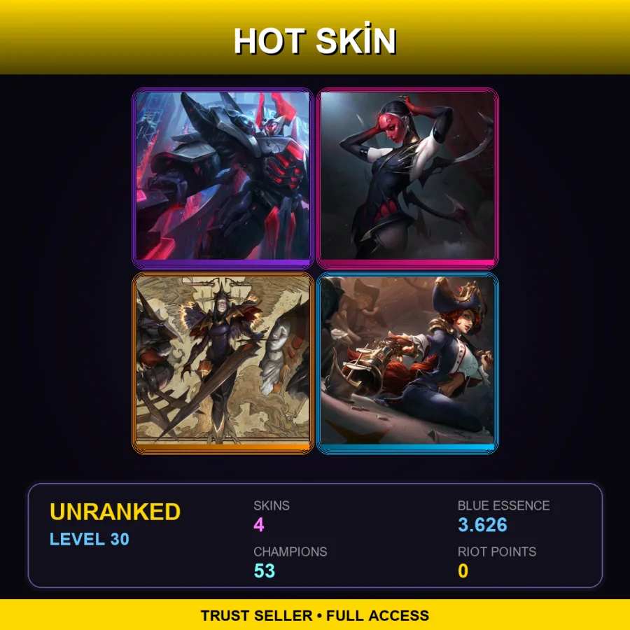 JP | Lv30 | Unranked | 4 Skin | 53 Champ — LoL account
