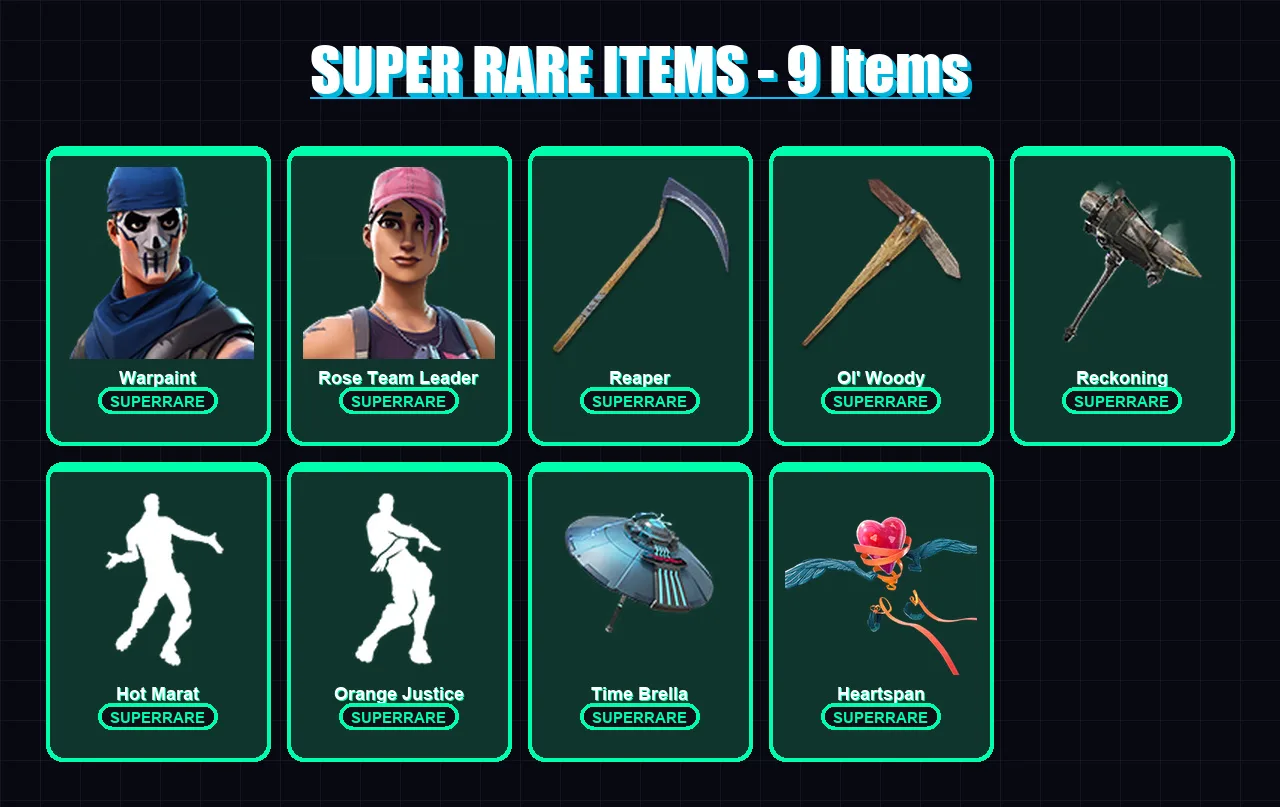 [PC/XBOX] | Warpaint | Rose Team Leader | Catalyst | Enforcer | Mandalorian | 67 skin | 60 pickaxe | 77 emote | 68 glider | Lv681