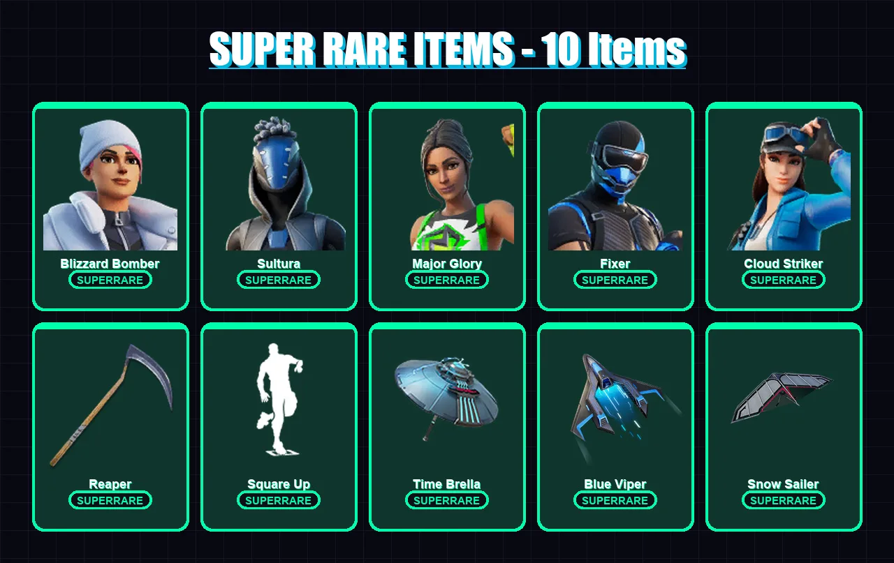 [PS4/PS5/XBOX/PC] | Blizzard Bomber | Sultura | Major Glory | Fixer | Cloud Striker | 96 skin | 134 pickaxe | 95 emote | 106 glider | Lv1306