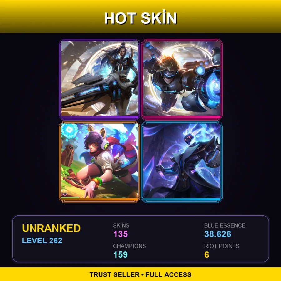 SG | Lv262 | Unranked | 135 Skin | 159 Champ — LoL account