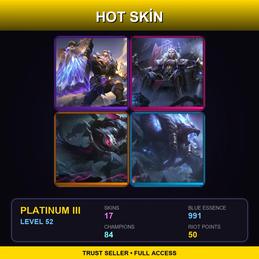 EUNE | Lv52 | Platinum III | 17 Skin | 84 Champ