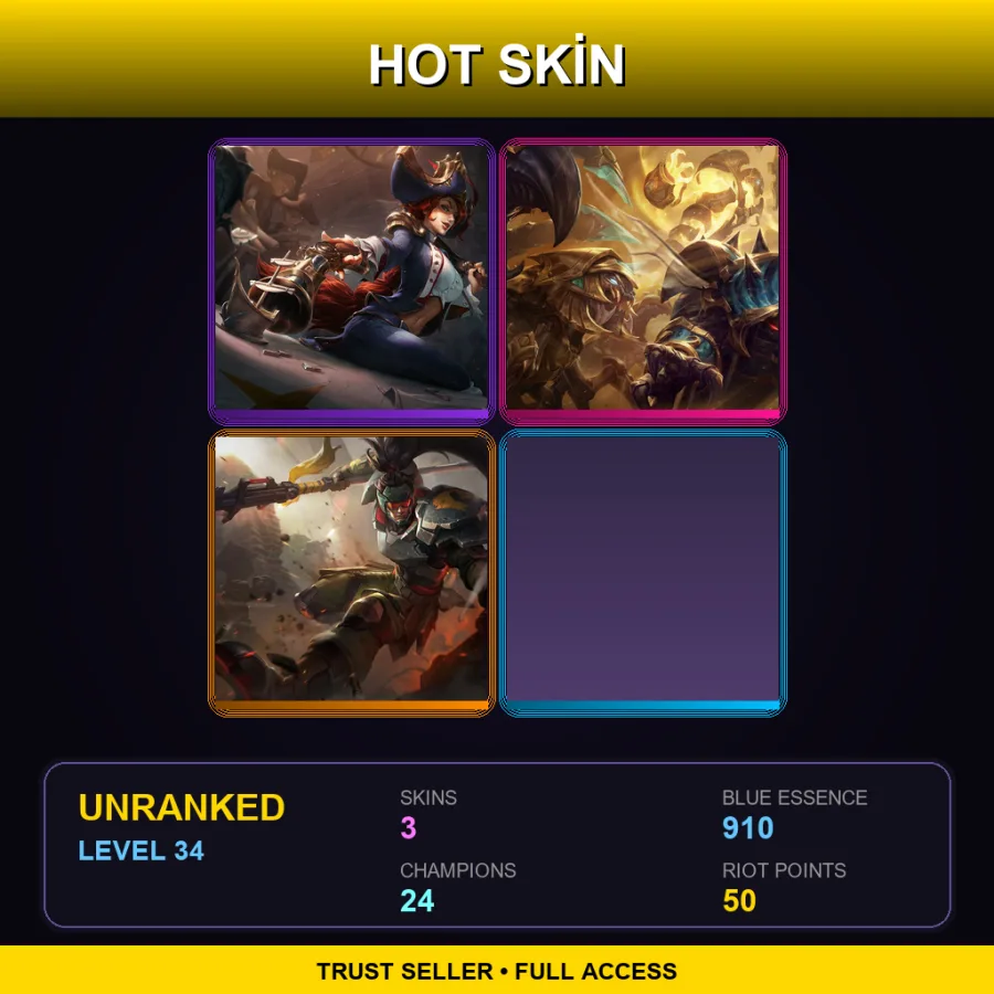 BR | Waterloo Miss Fortune | Guardian of the Sands Rammus | Commando Xin Zhao | 3 Skin | 24 Champ | Lv34