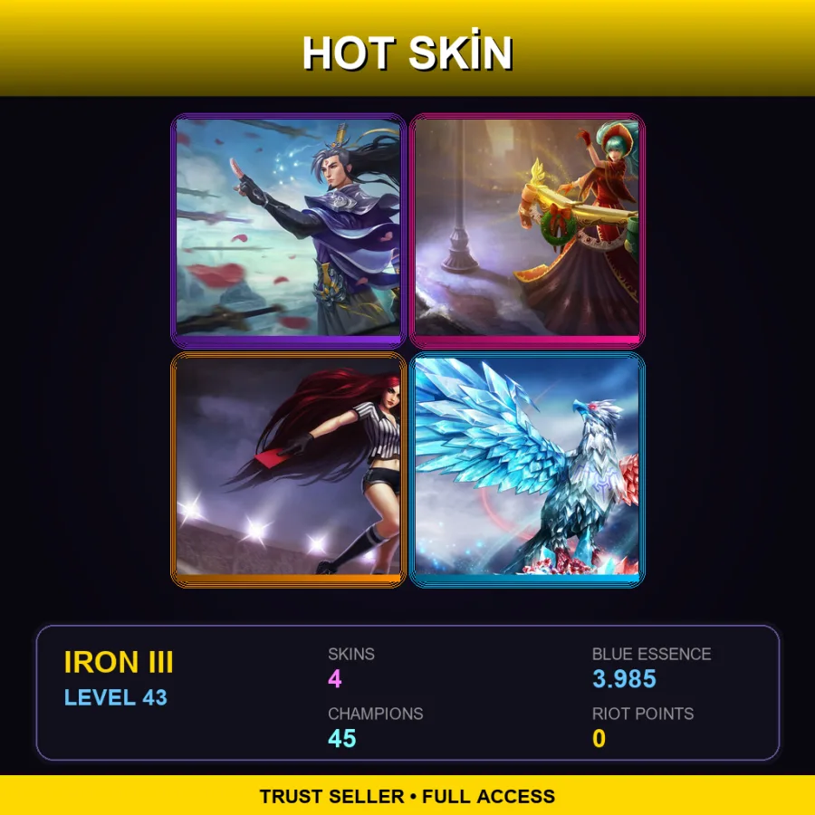 EUNE | Lv43 | Iron III | 4 Skin | 45 Champ