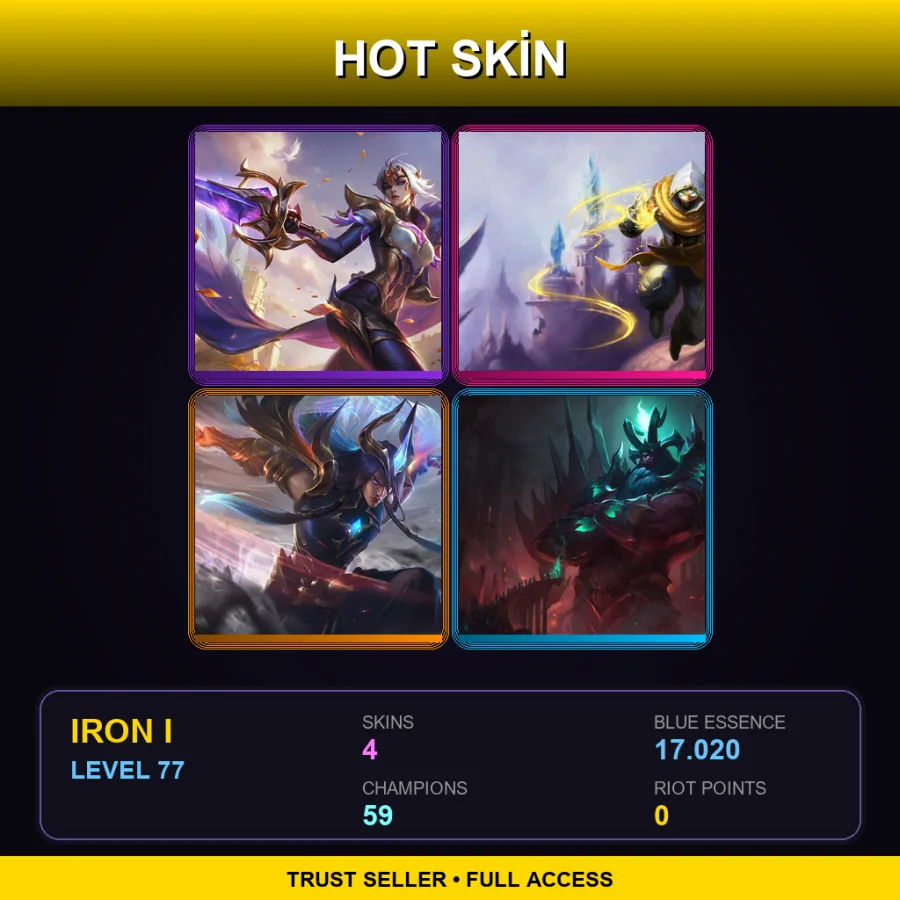 EUW | Lv77 | Iron I | 4 Skin | 59 Champ