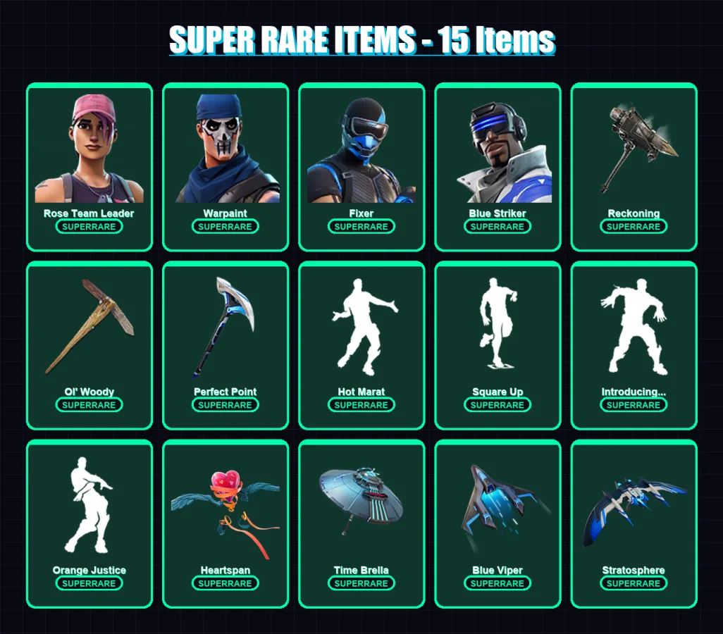 [PS4/PS5/XBOX/PC] | Rose Team Leader | Warpaint | Fixer | Blue Striker | Blackheart | 103 skin | 105 pickaxe | 110 emote | 116 glider | Lv1703