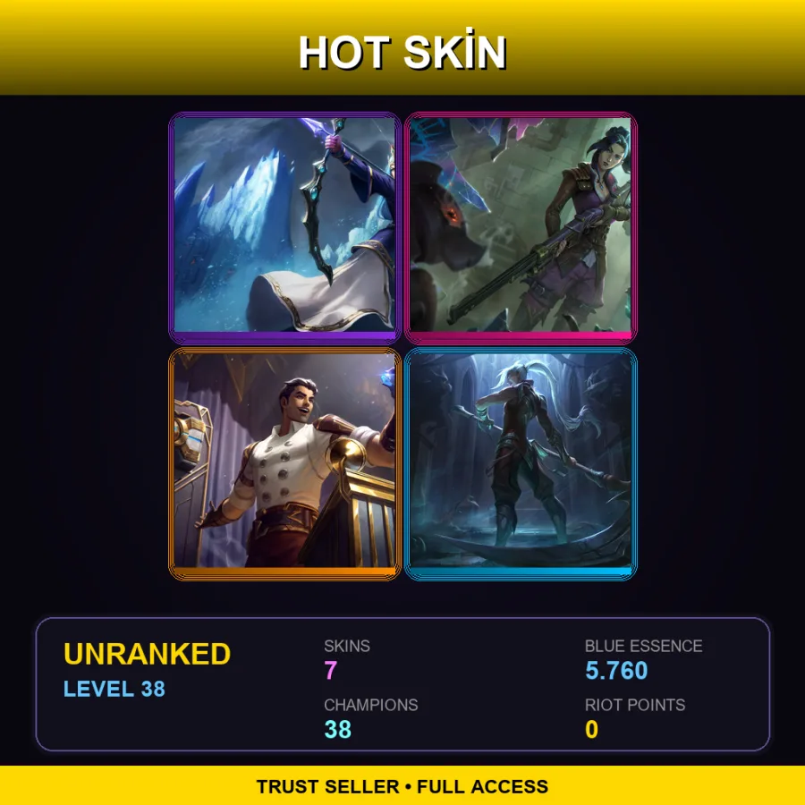 EUW | Lv38 | Unranked | 7 Skin | 38 Champ