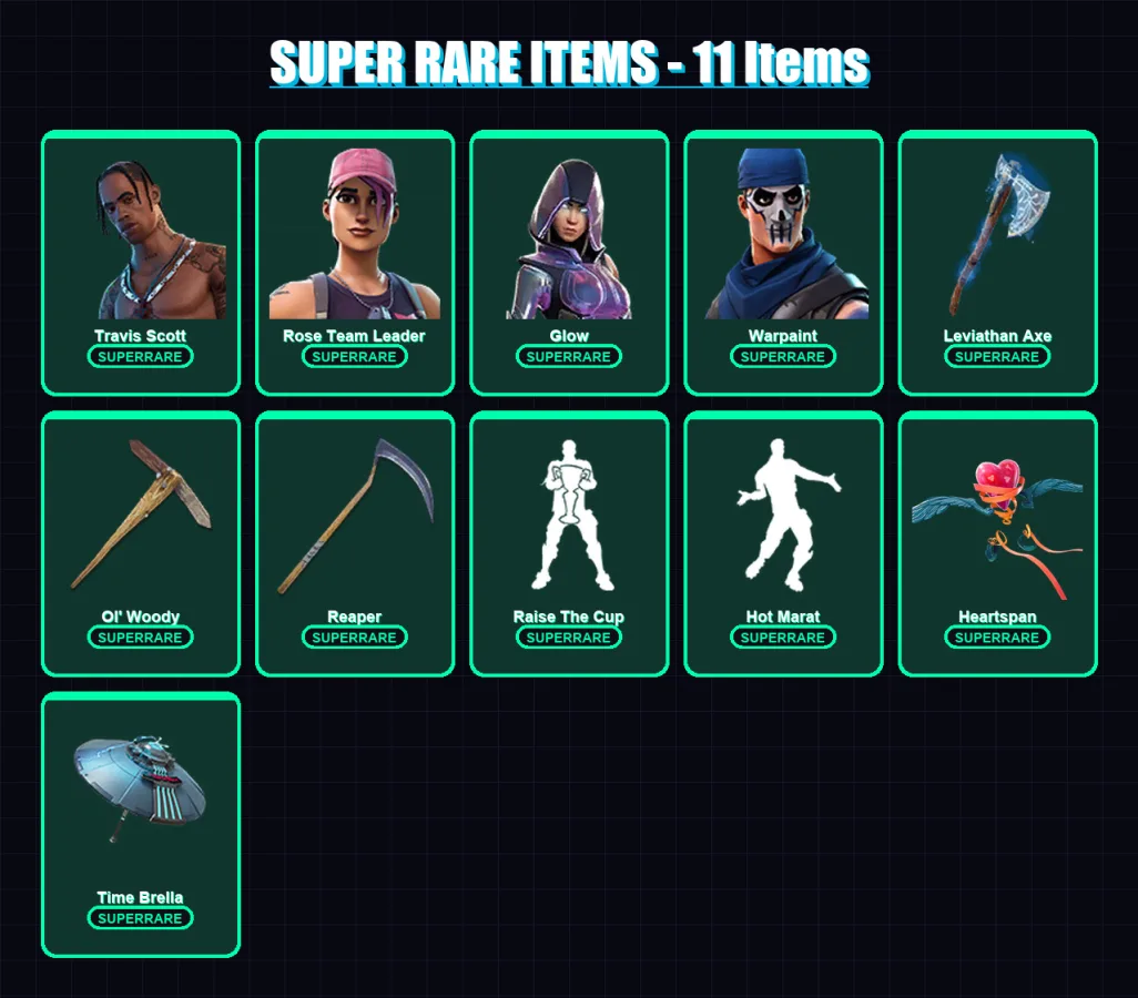 [PC/PSN] | Travis Scott | Rose Team Leader | Glow | Warpaint | Zenith | 172 skin | 160 pickaxe | 141 emote | 137 glider | Lv2477