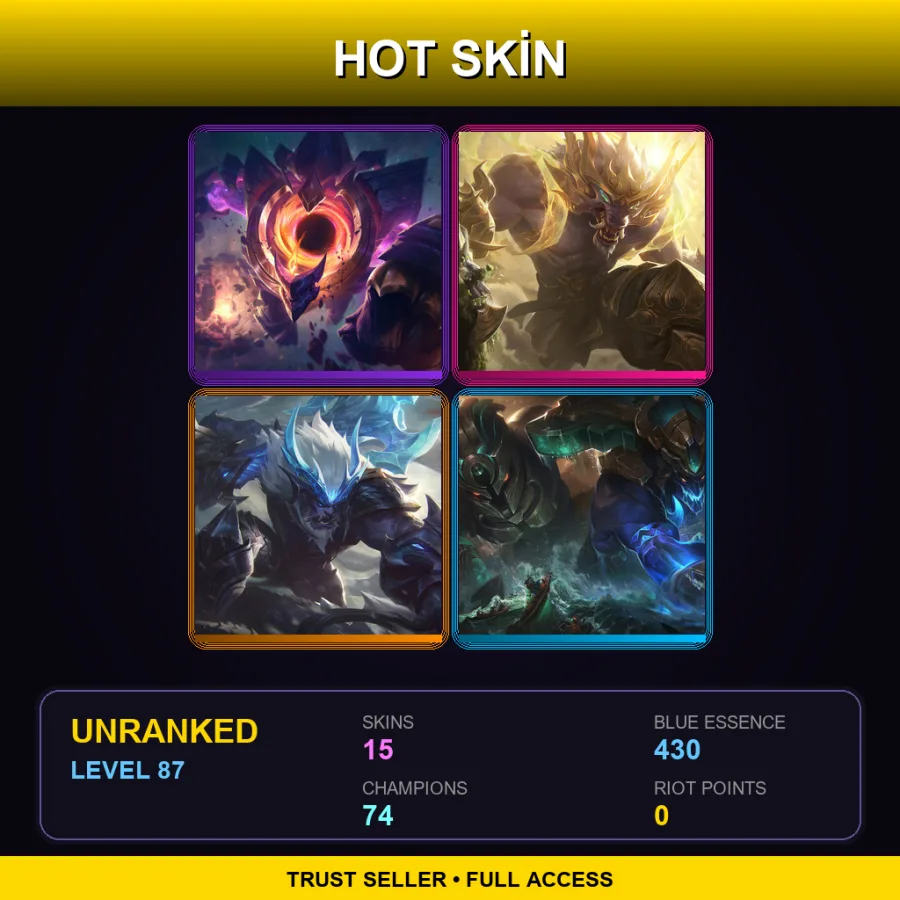 LAS | Lv87 | Unranked | 15 Skin | 74 Champ — LoL account