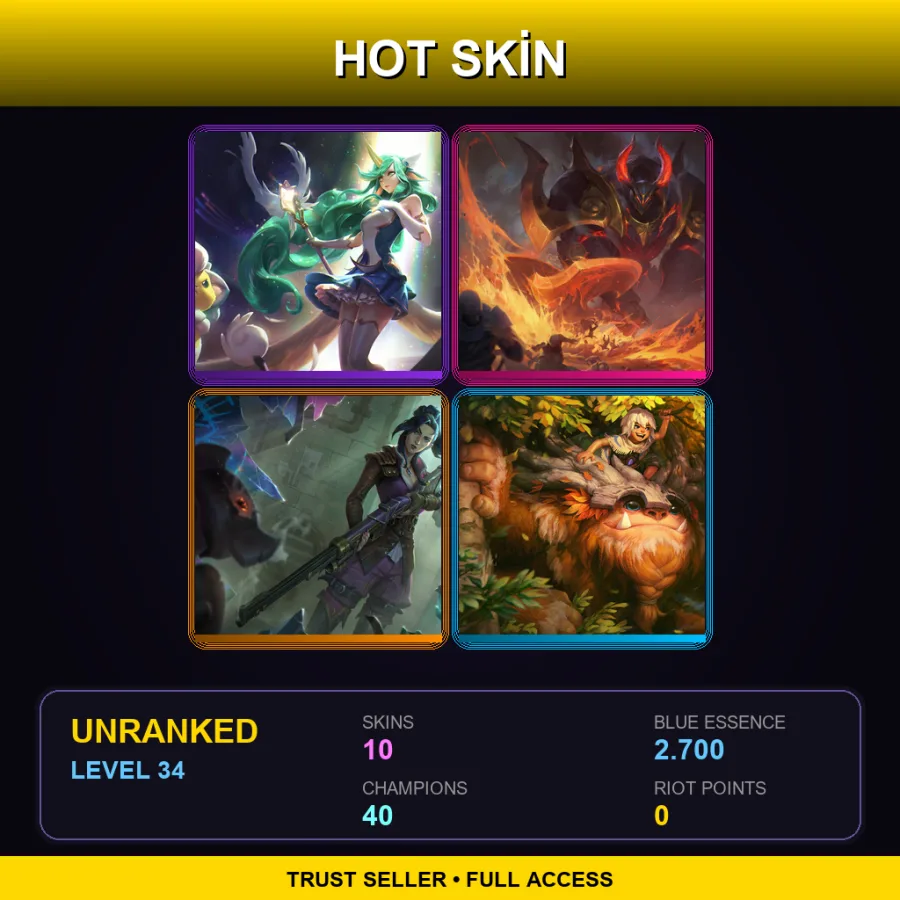 LAN | Lv34 | Unranked | 10 Skin | 40 Champ — LoL account